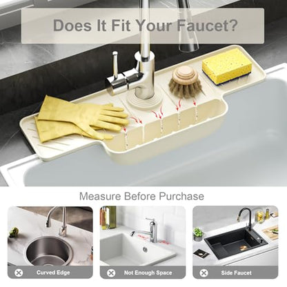 Silicone Faucet Mat with Sponge Holder, Sink Splash Guard, Faucet Draining Mat for Kitchen Bathroom, 5° Slope Split-flow Drainage, Sink Dry and Tidy Organizer, Gray - color: Gray