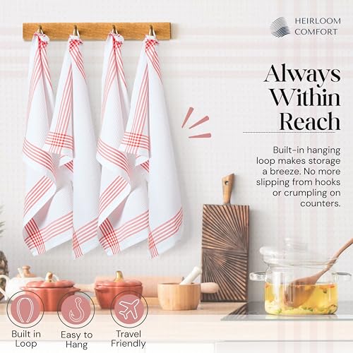 Red and White Waffle Weave Kitchen Towels 5 Pack, 16x26 Inch, Cotton Dish Towels with Hanging Loop, Quick Dry, Absorbent, Machine Washable, Durable for Kitchen & Cleaning - color: Red, White, style: 5 Pack
