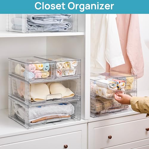 Vtopmart Clear Stackable Storage Drawers, 6 Pack Wide Organizer Set | Wide and Small Pull-Out PET Drawers for Flexible Sorting, Stackable Storage Solution for Cabinets, Closets, Pantry - style: 4 Small+2 Wide