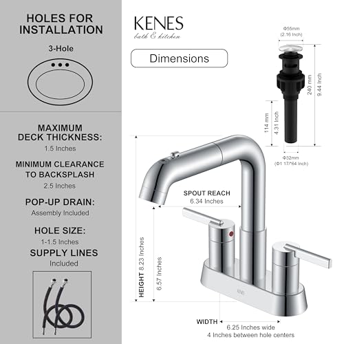 Chrome Centerset Bathroom Faucet with Pull Down Sprayer 3 Hole 4 Inch | Pull Out Bathroom Faucet with Pop Up Drain & Supply Lines, Lead-Free cUPC & NSF Certified, 4 Inch Faucet for Vanity RV Sink - color: Chrome