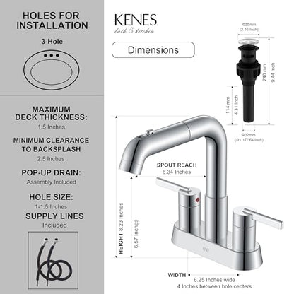 Chrome Centerset Bathroom Faucet with Pull Down Sprayer 3 Hole 4 Inch | Pull Out Bathroom Faucet with Pop Up Drain & Supply Lines, Lead-Free cUPC & NSF Certified, 4 Inch Faucet for Vanity RV Sink - color: Chrome
