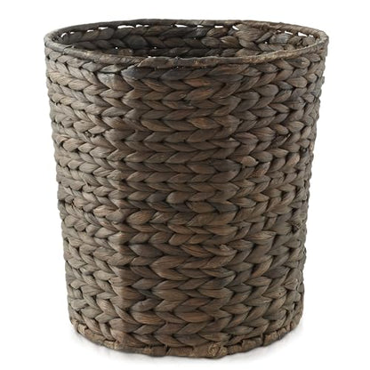Casafield Water Hyacinth Waste Basket - Espresso Brown, Woven Wicker Trash Can for Bathroom, Bedroom, Laundry Room, Home Office - color: Espresso