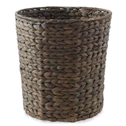 Casafield Water Hyacinth Waste Basket - Espresso Brown, Woven Wicker Trash Can for Bathroom, Bedroom, Laundry Room, Home Office - color: Espresso