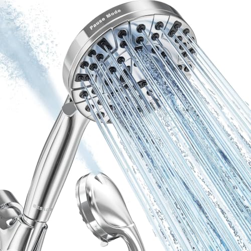 Shower Head, 9 Settings High Pressure shower head with handheld, Built-in Pause Mode & Power Wash, Non-Clogging Nozzles, 6ft Hose,Bracket (Premium Chrome) - color: Premium Chrome