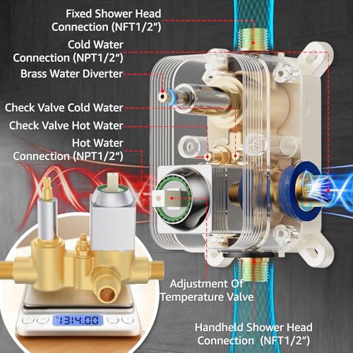 Shower System Modern Rain 8 inches Brass Faucet Set With Valve and Diverter Shower Mixer With Handheld High Pressure Square Rainfall Shower Valve (8'' Wall Mount, Chrome Polished) - color: Chrome Polished, style: 8'' Wall Mount