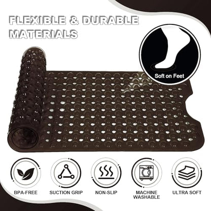 Bathtub and Shower Mats, 40x16 Inch Extra Large Non Slip Soft Bath Tub Mat with Suction Cups and Drain Holes for Bathroom Floor and Keep Tubs Clean, Machine Washable, Clear Chocolate - color: Clear Chocolate