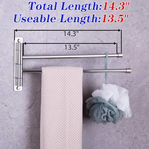 GERZWY Bath Towel Rack Hanger Towel Holder Organizer Bathroom Swing Arm Towel Bars 2-Arm Wall Mount Stainless Steel Polished Finish - color: Polished