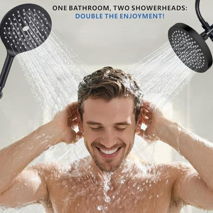 Dual Shower Head for Couples, 6" Fixed Rain Showerhead with 7.5" Large Handheld Shower Double Set, Renter-Friendly, Tandem Shower, SPA-Like, Gift for Women Men, Matte Black - color: Matte Black