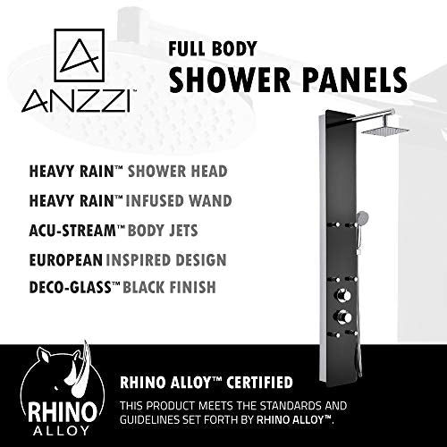 ANZZI Melody 59" Body Massage 6 Jetted Shower Panel System In High Gloss | Swiveling Overhead Showerheavy Rain Water Pressure, 59 6 In Black Waterfall Head Multi Function Tower, Black Finish - color: Matte Black, style: 6 Jets