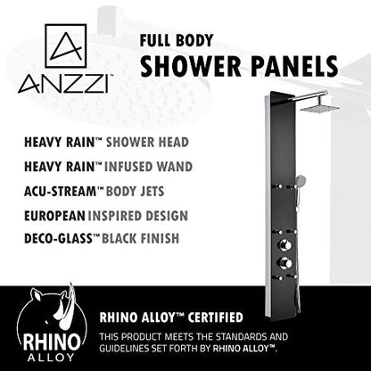 ANZZI Melody 59" Body Massage 6 Jetted Shower Panel System In High Gloss | Swiveling Overhead Showerheavy Rain Water Pressure, 59 6 In Black Waterfall Head Multi Function Tower, Black Finish - color: Matte Black, style: 6 Jets