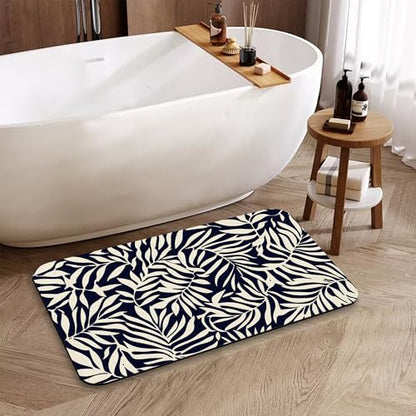 Black Leaves Bathroom Rugs, Fast-Absorbing Bath Mat, Quick-Dry Non-Slip Thin Rug for Bathroom Floor Kitchen 17"x30" - color: Black Leaves