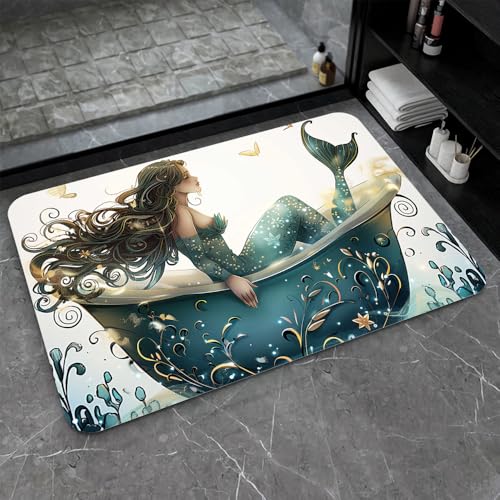 Bath Mat-Bathroom Rug，Bathtub Mermaid-Absorbent Non Slip Quick Dry Stain Resistant Easy to Clean Care Shower Rug for Bathtub Shower Room 20×31Inch (50 * 80cm) - color: Bathtub Mermaid-, size: 20 x 31 inches