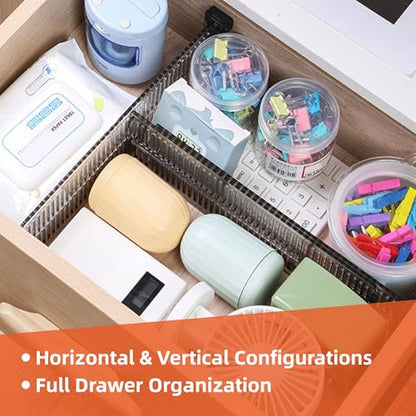 4-Pack Drawer Organizers & Dividers - Adjustable Clear Plastic for Clothes, Baby, Kitchen, Bathroom & Office - Shallow Drawer Storage Solution 3.4" High