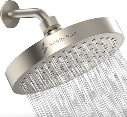 SparkPod Rain Shower Head, 6 Inch Round, Elegant Brushed Nickel Finish | High Pressure Shower Heads, 90 Nozzles, Adjustable Showerhead, No Tools Needed, Universal Connection - color: Elegant Brushed Nickel, style: 6 Inch Round