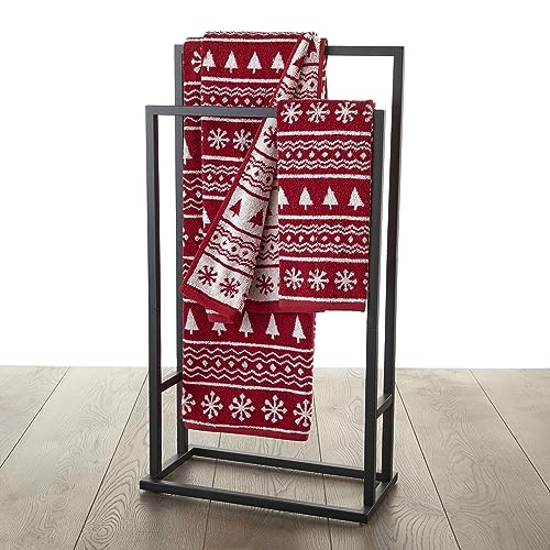 SKL Home Christmas/Winter Fair Isle Bath Towel, 100% Cotton Jacquard, Red | 500 GSM. Soft & absorbent terry with reversible pattern. Great for holiday gifting. - color: Fair Isle, style: Bath Towel