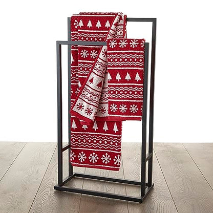 SKL Home Christmas/Winter Fair Isle Bath Towel, 100% Cotton Jacquard, Red | 500 GSM. Soft & absorbent terry with reversible pattern. Great for holiday gifting. - color: Fair Isle, style: Bath Towel