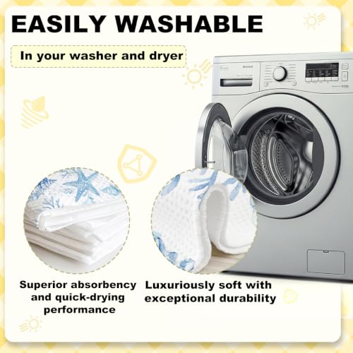 Coastal Beach Waffle Kitchen Towel Soft Absorbent Hand Tea Towels Set of 2 - color: Multi 1572