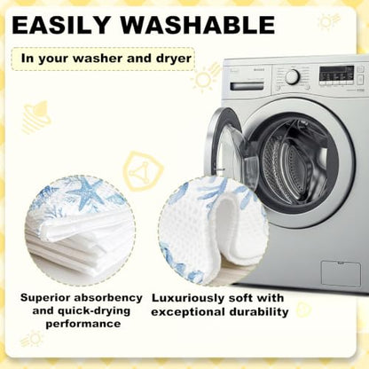 Coastal Beach Waffle Kitchen Towel Soft Absorbent Hand Tea Towels Set of 2 - color: Multi 1572