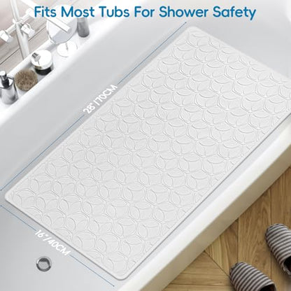 Non-Slip Rubber Bathtub Mat with Suction Cups, 16 × 28 Inch (White) | 100% Rubber, Leaf Texture. Vacuum Suction Cups. Soft on Touch. BPA/PVC-Free. Machine Wash. Safe For Bath, Shower, Pet Dogs. - color: White (Opaque), size: 28" x 16" (Rectangular)