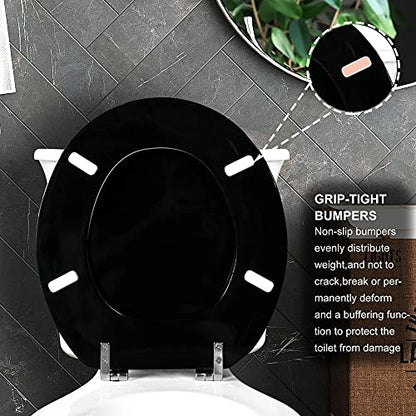 Angol Shiold Wood Toilet Seat, Zinc Alloy Hinges (Round, Black) | Round Toilet Seat, Scratch Resistant Wood Surface, Easy to Install and Clean - color: Black, size: Round