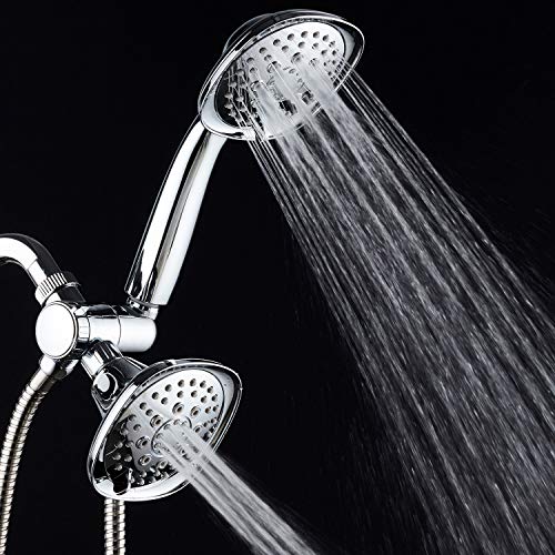 AquaDance Luxury Square 48-setting High-Pressure Dual Head/Handheld Shower Spa Combo. Extra-Long 72" Stainless Steel Hose, 3-way Flow Diverter, All-Chrome Finish. - color: Chrome