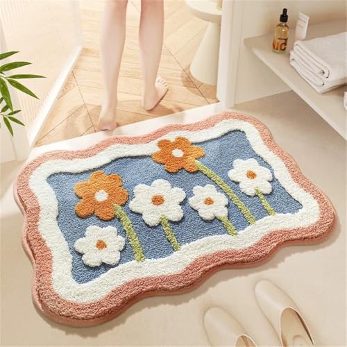 Floral Shag Bath Rug, Extra Soft, High Absorbent, Non-Slip Plush Shaggy Bath Carpet, Machine Washable, Great for Bathroom Floor, Tub and Shower, (15.75"x 23.62", Flowers) - size: 1'4" x 1'11" (Rectangular)