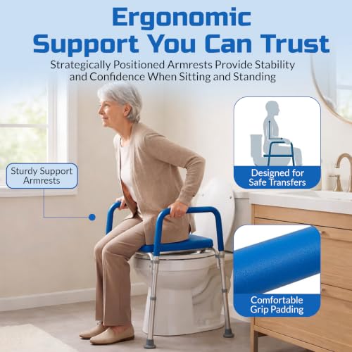 Ultimate Raised Toilet Seat with Handles - Adjustable Raised Toilet Seat for Seniors, Bedside Commode - Padded Armrest | Premium Elevated Toilets Seats with Handles for Elderly Bathroom Safety, Blue - color: Blue
