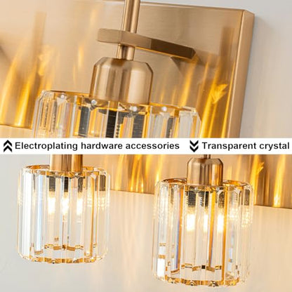 Modern Crystal Bathroom Vanity Lights, Gold 5-Lights Bathroom Light Fixtures Over Mirror, Crystal Wall Lighting with Polished Brass Finish - color: Gold-Round Shade, size: 5-Light
