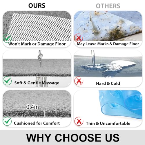 Extra Large Square Shower Mat for Inside Shower, 27 x 27 Inch Shower Floor Mat with Center Drain Hole, Designed for Walk-in Showers, Non-Slip Loofah Mat with Wide Coverage for Stable Standing