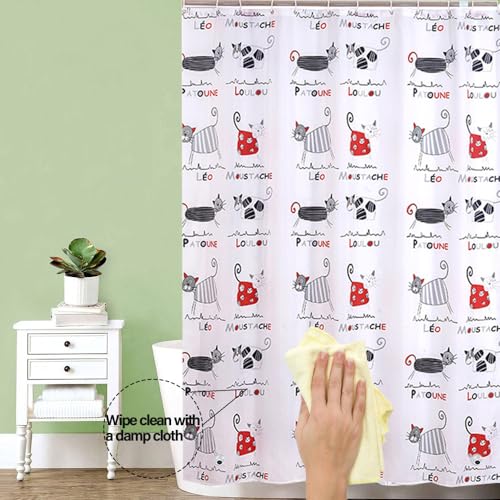 Plastic Shower Liner - Premium PEVA 4G Shower Curtain Liner with Rustproof Grommets and 3 Weighted Magnets, Waterproof Shower Curtains for Bathroom (Cat) - color: Cat, size: 71"W x 71"L (Pack of 1)