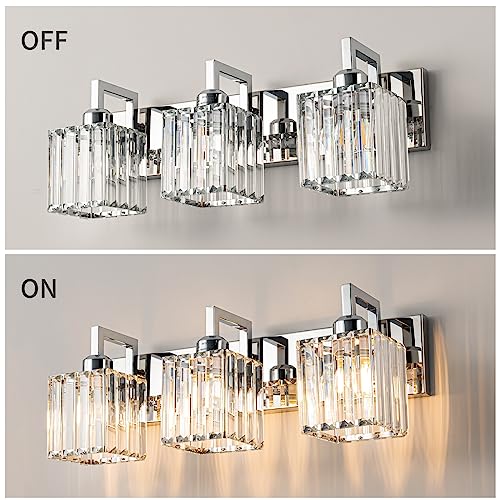 Modern Bathroom Vanity Light 3-Lights Chrome Crystal Wall Lamp Bathroom Modern Crystal Vanity Lighting - color: Chrome Crooked, size: 3-light