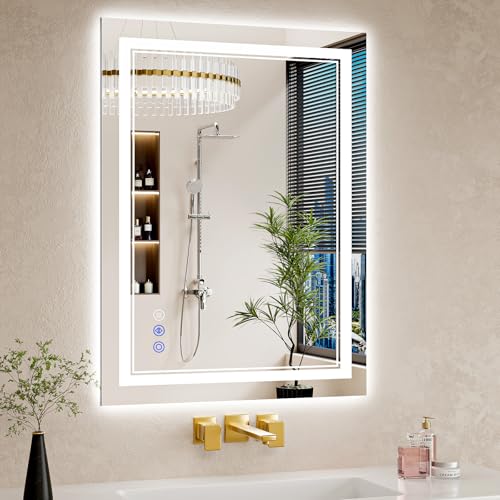 24"x32" LED Bathroom Mirror with Lights, Anti-Fog, Backlit + Front Lit, Dimmable, Led Vanity Mirror for Wall, Lighted Bathroom Mirror, 3 Colors, Shatter-Proof Tempered Glass - size: 24"L x 32"W