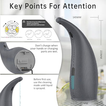 Automatic Soap Dispenser Touchless Rechargeable 10 oz | Magnetic USB Charging, IPX7 Waterproof Sensor Pump with 4 Adjustable Levels for Kitchen Sink & Bathroom Hand Soap - color: Blue Gray Argyle
