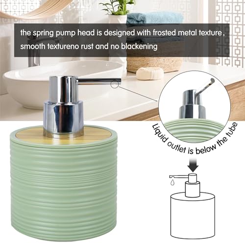 CERBIOR Bamboo Bathroom Accessories Set 6 Piece Spiral Bath Ensemble,Green | Includes Soap Dispenser, Toothbrush Holder, Toothbrush Cup, Soap Dish for Decorative Countertop and Housewarming Gift - style: Green