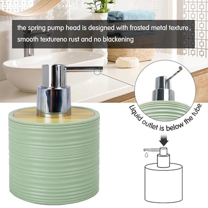 CERBIOR Bamboo Bathroom Accessories Set 6 Piece Spiral Bath Ensemble,Green | Includes Soap Dispenser, Toothbrush Holder, Toothbrush Cup, Soap Dish for Decorative Countertop and Housewarming Gift - style: Green
