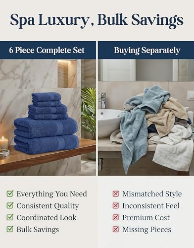 LANE LINEN Bath Towel Set Absorbent Quick Dry 100% Cotton 6 Piece - Navy | Cotton Towels For Bathroom - OEKO-TEX Certified, Ring-Spun Durability, Ring-Spun Cotton, Terry Weave Comfort - color: 06: Navy Blue