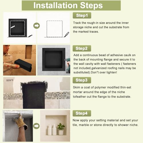 Suteck 16"x16" Shower Niche, Single Shelf Square Tile-Ready Storage Box | 12"x12" Inner Space,100% Waterproof ABS, Over/Flush Mount, Vertical/Horizontal | Multi-Scene For Bathroom, Kitchen, Bookshelf - size: 16"x16"