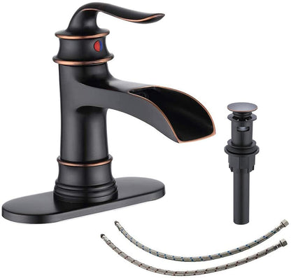 Waterfall Faucet Bathroom Faucet Single Handle One Hole Oil Rubbed Bronze Finish Large Spout Lavatory Faucets Oil Rubbed Bronze - color: Standard - Oil Rubbed Bronze - Single