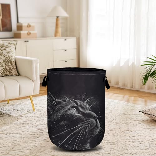 Black Cat Stars Night Laundry Basket, Laundry Hamper Collapsible Oxford Cloth with Handle Clothes Storage Bin for Bathroom Laundry Room Bedroom 15.7 X 20 Inch - color: Black Cat Stars Night
