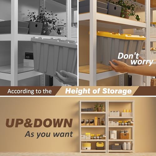 5 Tier 24"W x 16"D x 60"H Storage Shelves White Metal Garage Shelving | Heavy Duty Shelves Organization Multipurpose Shelf Kitchen Garage Pantry Closet - size: 24" W x 16" D x 60" H