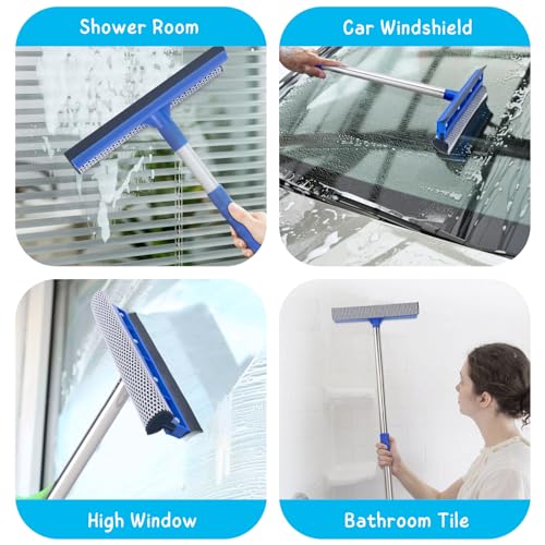 Window Squeegee for Home, 56'' Long Handle Shower Door Cleaner Tool, 2-in-1 Glass Scrubber for Car Windshield Cleaning - size: Long Handle Squeegee