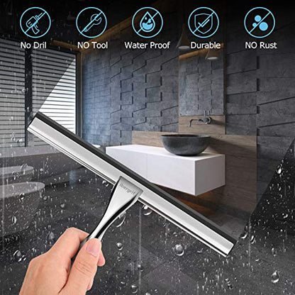 Ibergrif M34101 Shower Squeegees, Silicone Window Squeegee, Shower Cleaner for Window, Glass, Shower Door, Car Windshield, Include Shower Hooks, Stainless Steel