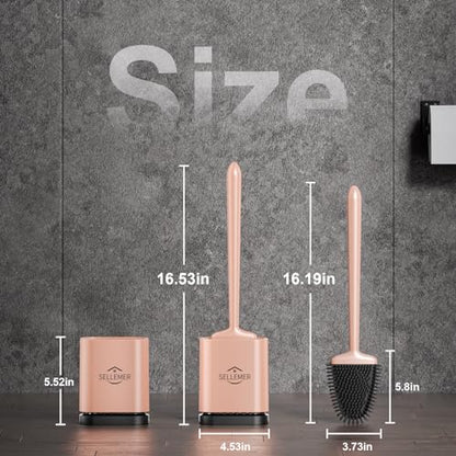 Silicone Toilet Brush, Ventilation Slots Holder 1 Pack, Rose Gold | Flexible Bristles Flat Head for Rim, Hair Tangle-Free, Easy to Clean, Compact Design, Rustproof Handle, for Toilet/Sink/Tub - color: Rose Gold