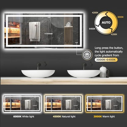 Hivone 72"X32" LED Bathroom Mirror with Lights, Anti-Fog, Dimmable, Backlit + Front Lit, Smart Bathroom Vanity Mirror, Memory Function, Shatterproof, Tempered Glass (Horizontal/Vertical) - size: 72"L x 32"W