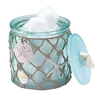 Avanti Linens - Covered Jar, Resin Countertop Organizer, Beach Inspired Bathroom Accessories (Seaglass Collection) - size: Jar