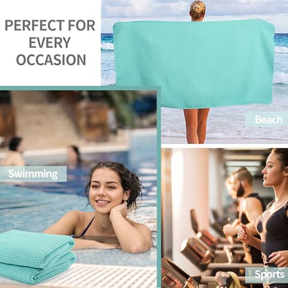 MICROFI Microfiber Waffle Bath Towels, 4 Pieces, Soft, Absorbent, Fast Drying, Lint Free 430 GSM (27''x55''/68.58 cm x139.7 cm) - color: Turquoise