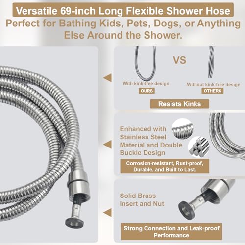 Adjustable 30-Inch Shower Slide Bar with 5-Function Handheld Shower Head, Stainless Steel Wall Mount Shower Slide Bar Set with Extra Hose (Brushed Nickel) - color: Brushed Nickel