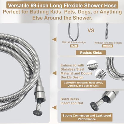 Adjustable 30-Inch Shower Slide Bar with 5-Function Handheld Shower Head, Stainless Steel Wall Mount Shower Slide Bar Set with Extra Hose (Brushed Nickel) - color: Brushed Nickel