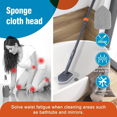 CLEANHOME Tub Tile Scrubber Brush for Cleaning Shower Tile Floor,Bathtub | 3 Different Function Cleaning Pads,56" Extendable Long Handle,No Scratch - color: Orange