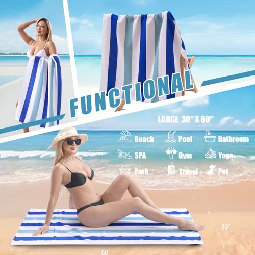 Beach Towel Set-4 Pack 30"x60" Sand Free Stripe Beach Towel for Pool,Bathroom,Soft Absorbent Quick Dry Lightweight Beach Bath Towel,Camping Blanket,Travel Towel,Beach Essentials for Adults,Blue/Mint - color: Blue/Mint